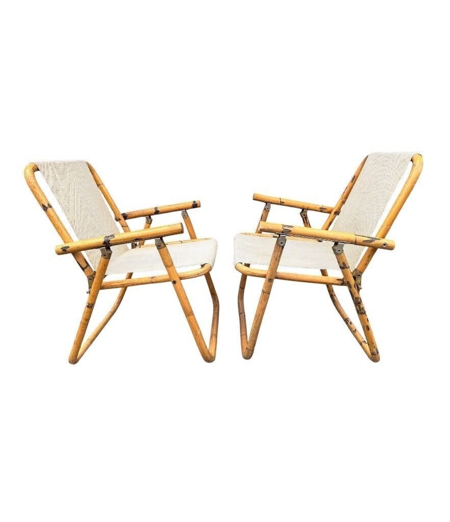 A Pair Of 1970s Italian Folding Bamboo Chairs By Dal Vera photo vinterior