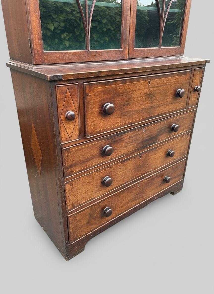 photo buy Beautiful Georgian Mahogany Inlaid Secretaire Bookcase, Classic 18th Century British Furniture Desk Design
