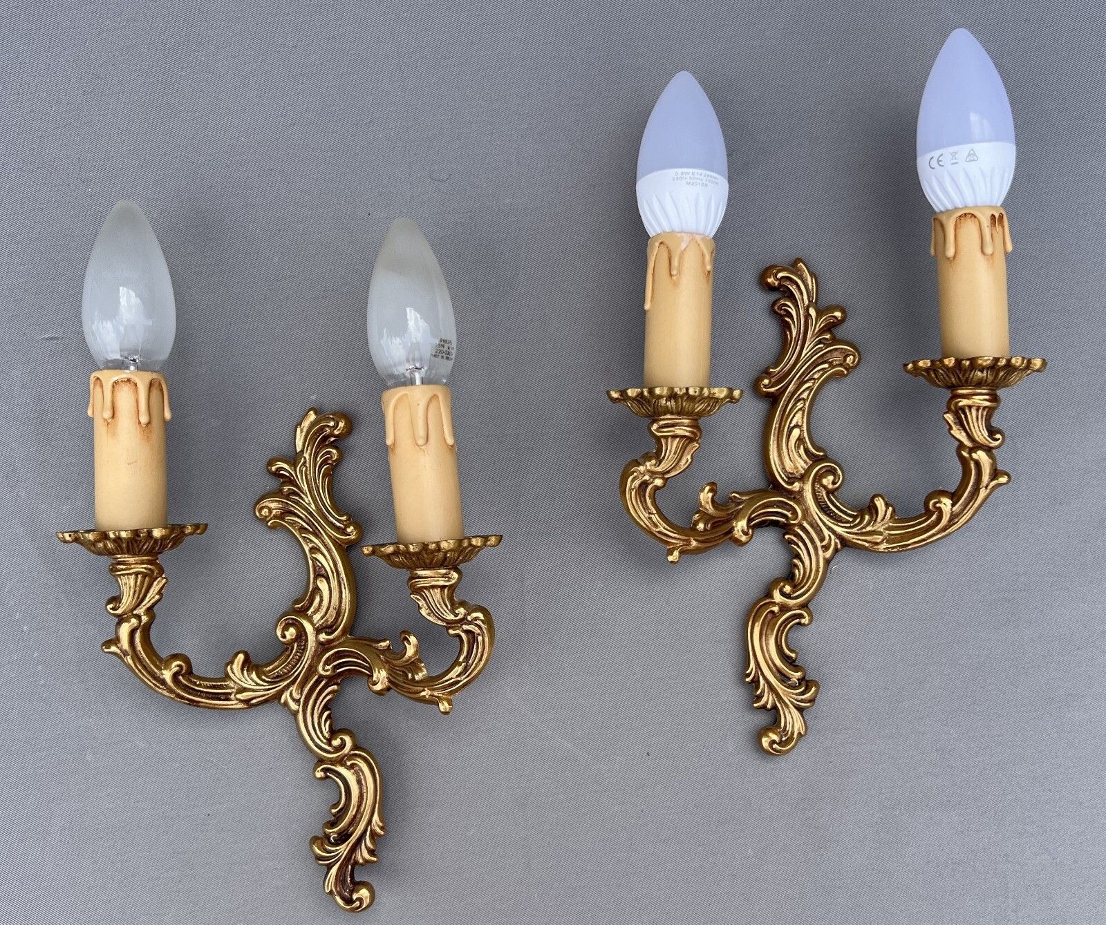 Pair Of Wall Sconces Vintage French Style Brass Decorative Wall Lamps Lot 6007 photo furniture