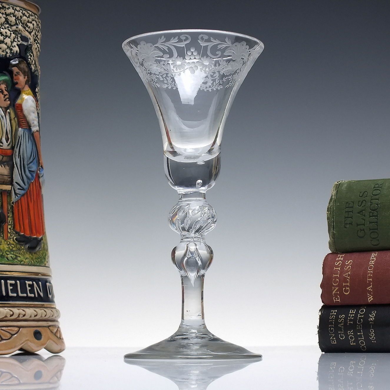 Georgian Engraved Light Baluster Wine Glass C1740