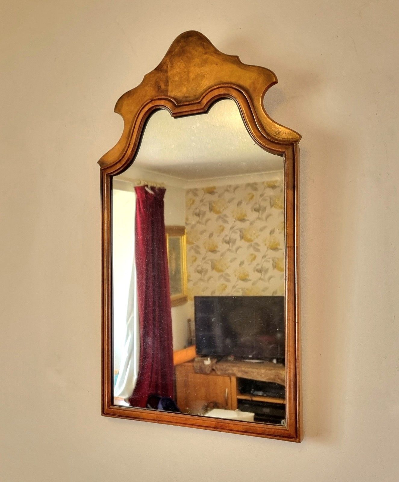 Antique Walnut Pier Mirror Queen Anne Style Arched 59cm X 30cm