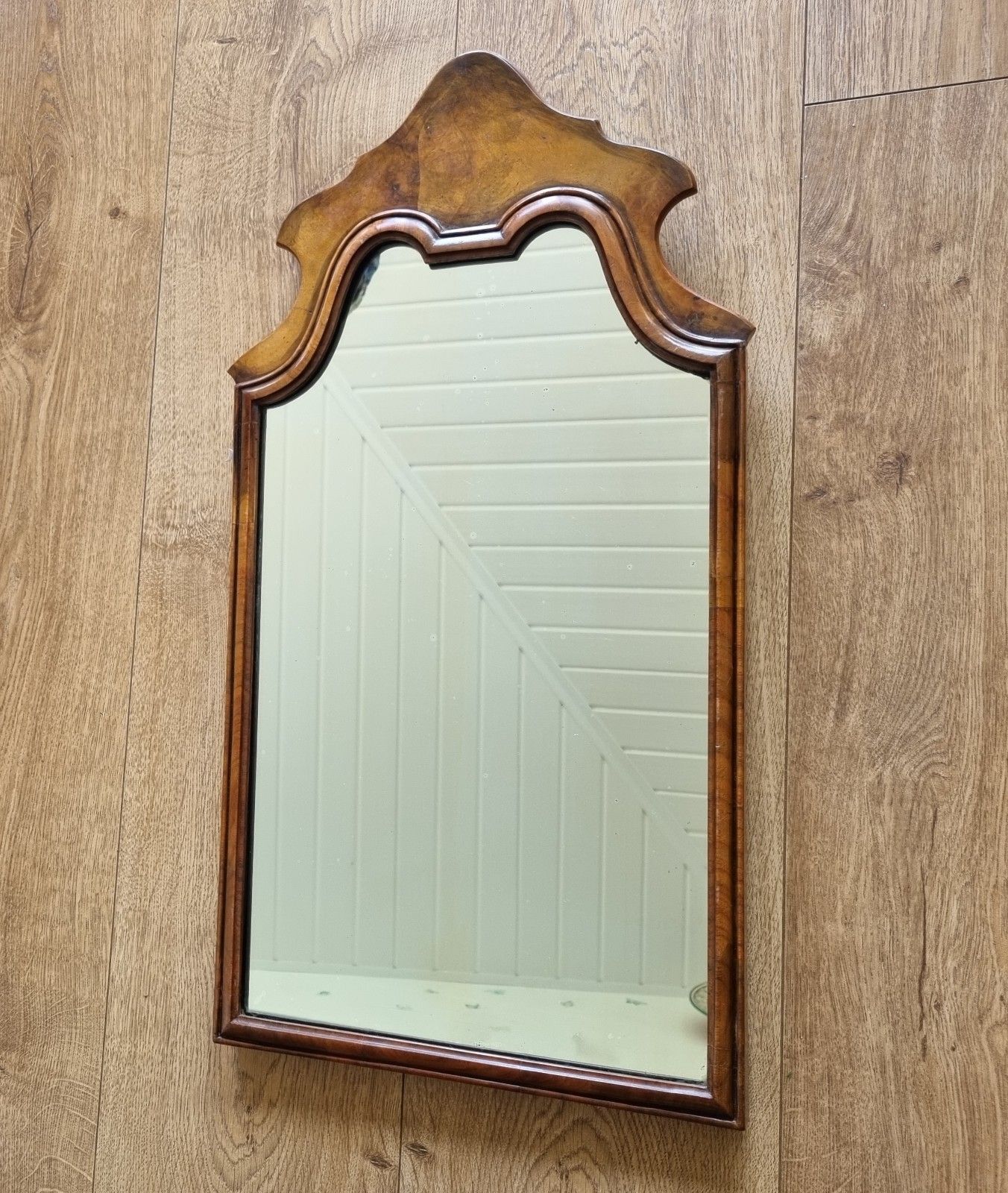 Antique Walnut Pier Mirror Queen Anne Style Arched 59cm X 30cm photo for sale