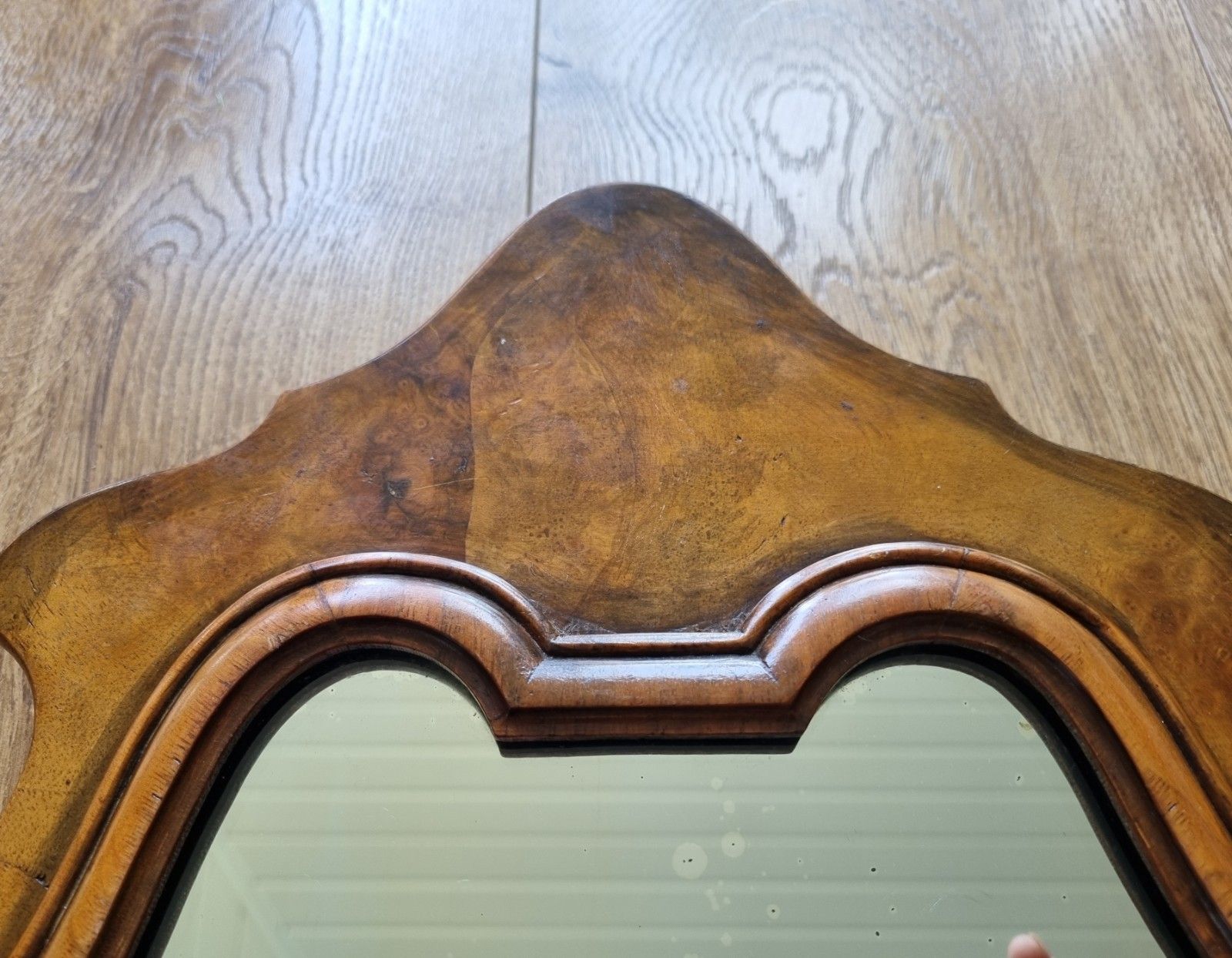 265.0 Antique Walnut Pier Mirror Queen Anne Style Arched 59cm X 30cm photo