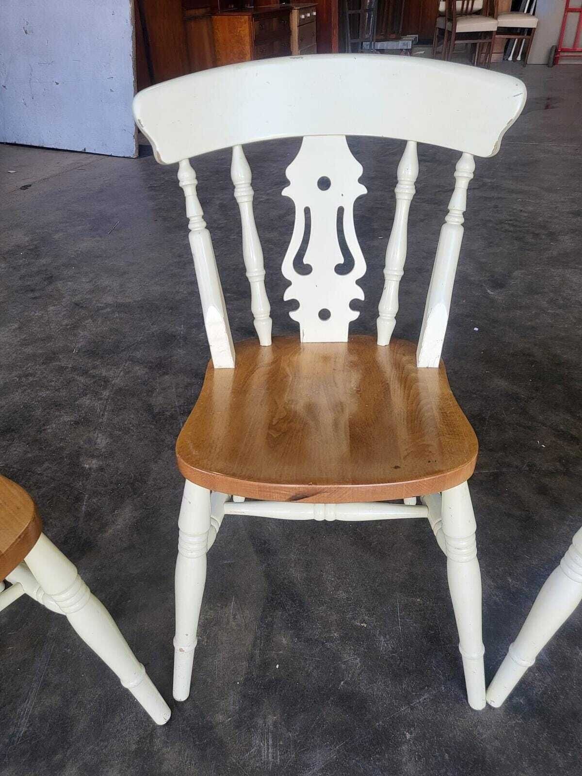 Four 4 Painted Wood Kitchen Country Dining Chairs photo furniture