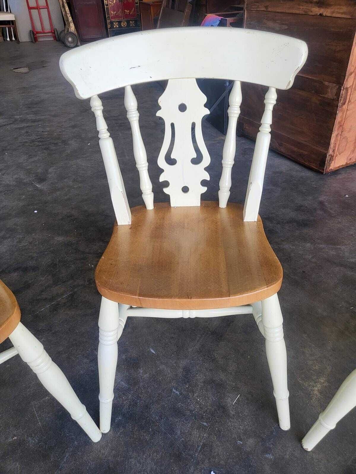 Four 4 Painted Wood Kitchen Country Dining Chairs photo vinterior