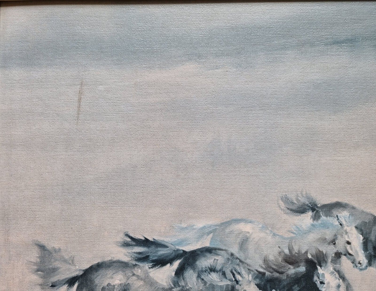 Large Mid Century Print On Board Wild & Free Horses Harland Young Framed 1960's photo Art