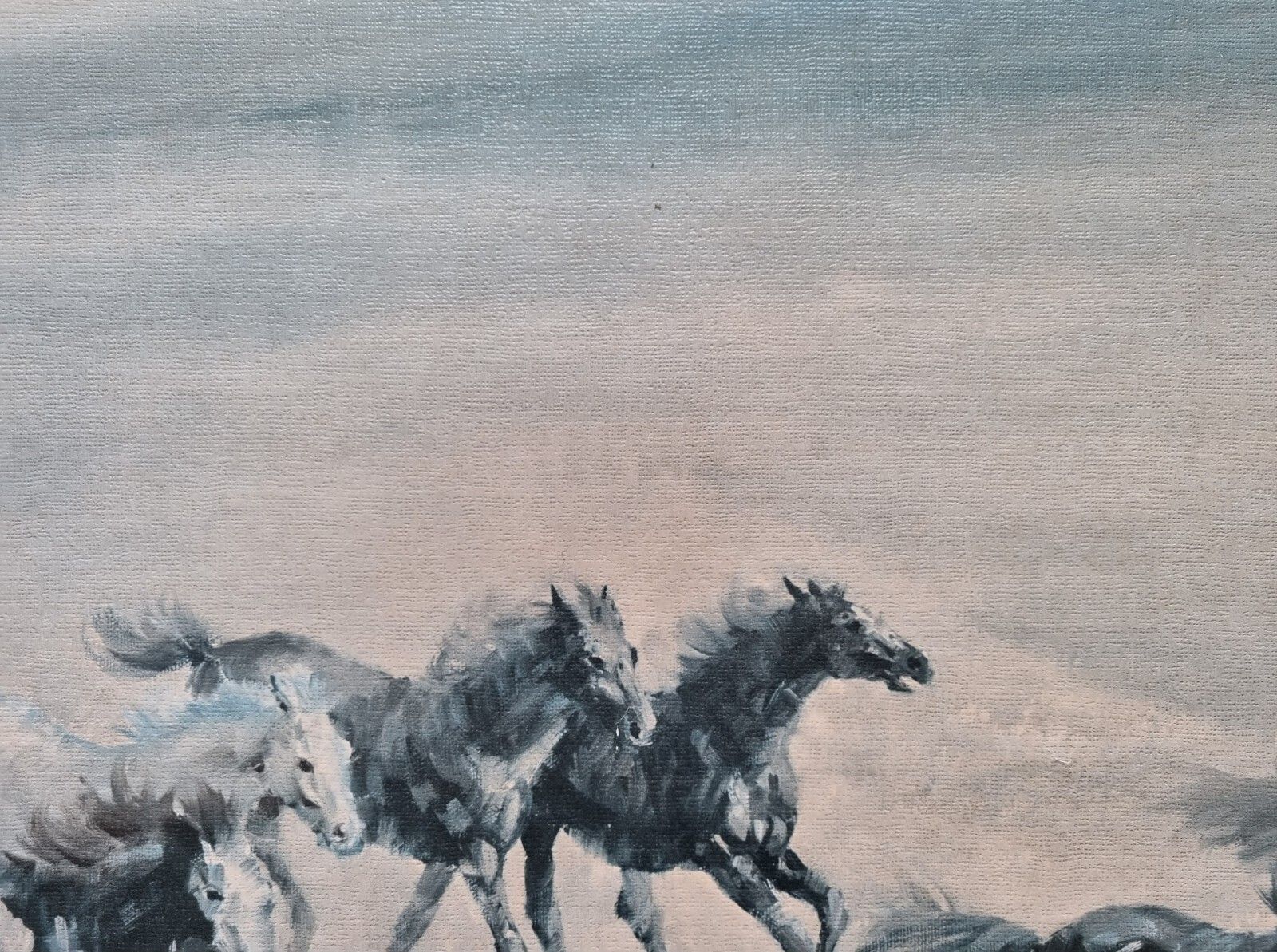 Large Mid Century Print On Board Wild & Free Horses Harland Young Framed 1960's photo 140.0