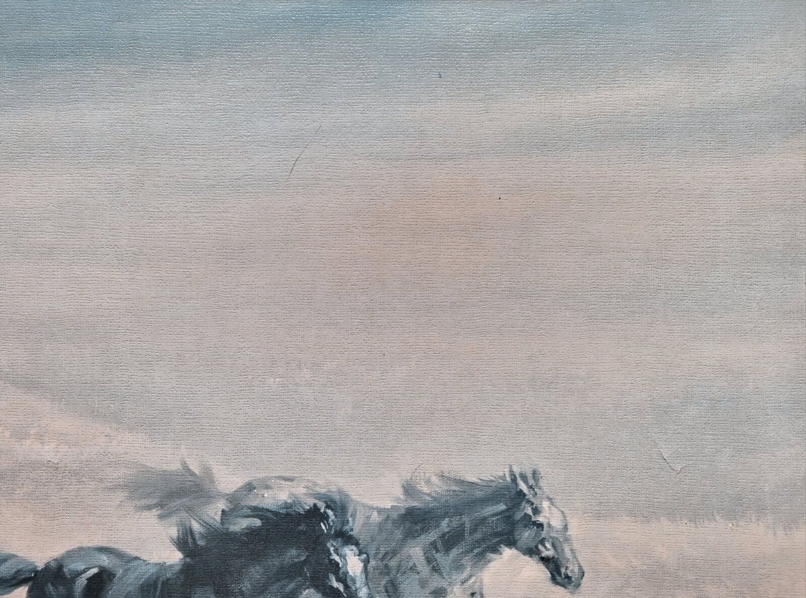 Large Mid Century Print On Board Wild & Free Horses Harland Young Framed 1960's photo vinterior