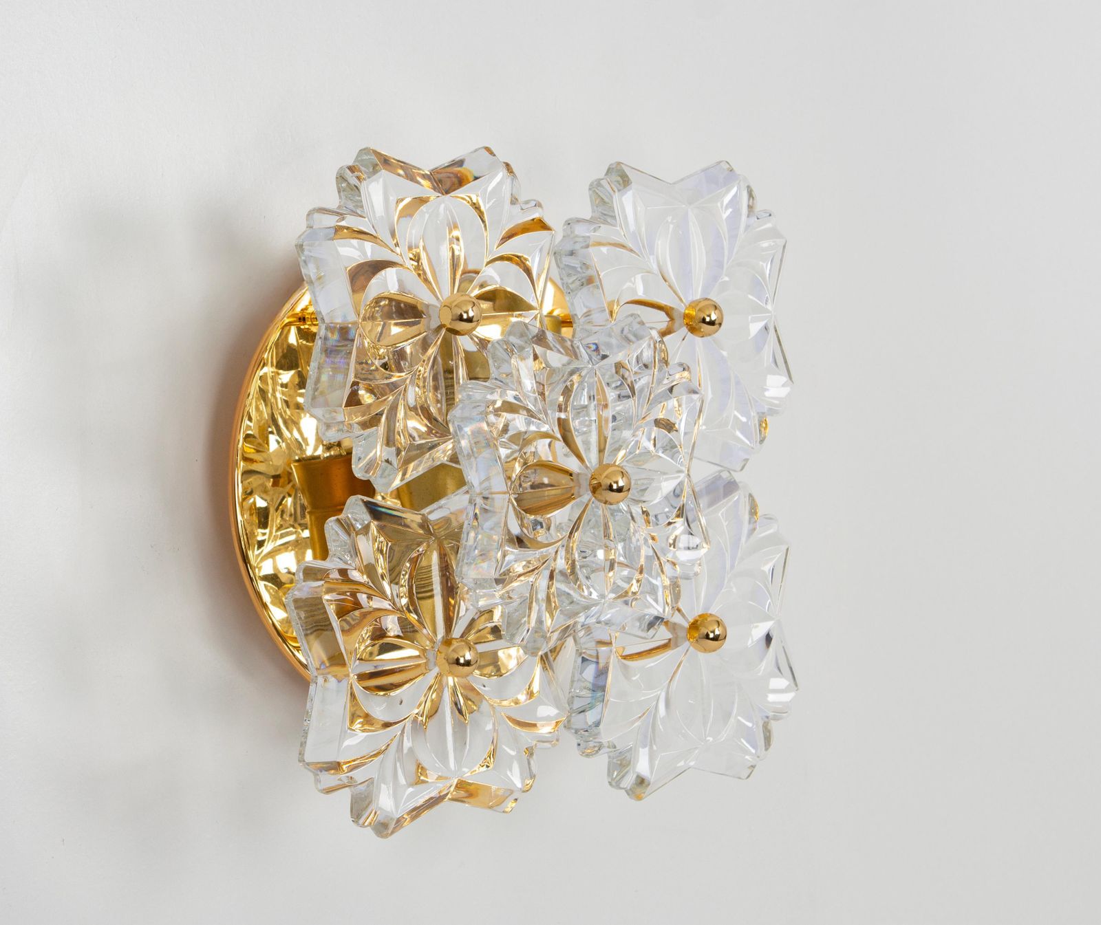 1 Of 2 Pairs Of Sölken Sconces Gilt Brass And Crystal Glass, Germany, 1970s photo buy