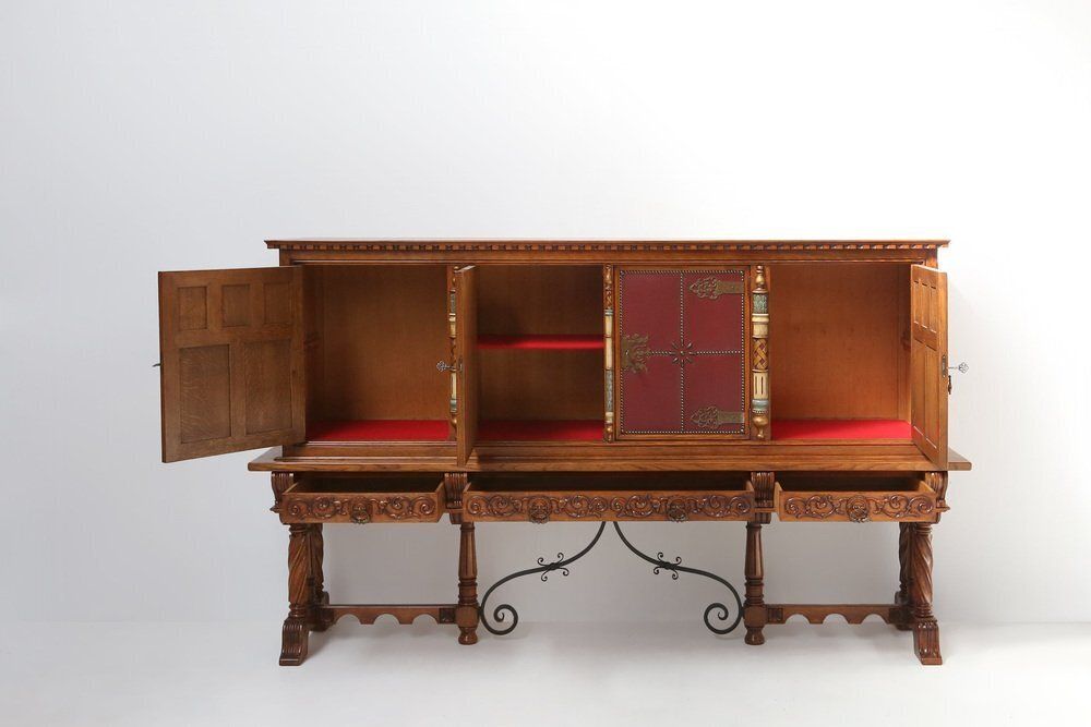 photo furniture 20th Century Baroque Carved Sideboard, Spain, 1950