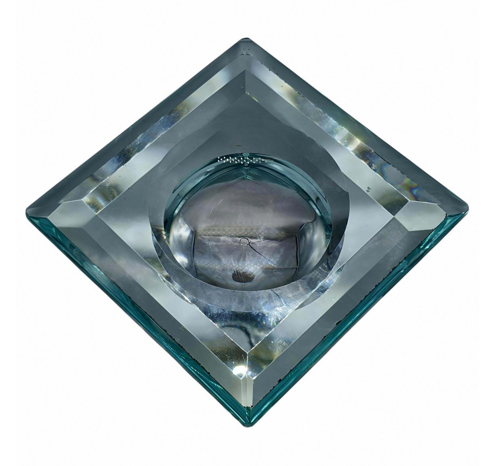 Fontana Arte Style Square Glass Bowl Emptier In Solid Green Ground Glass, 1970s photo 528.0