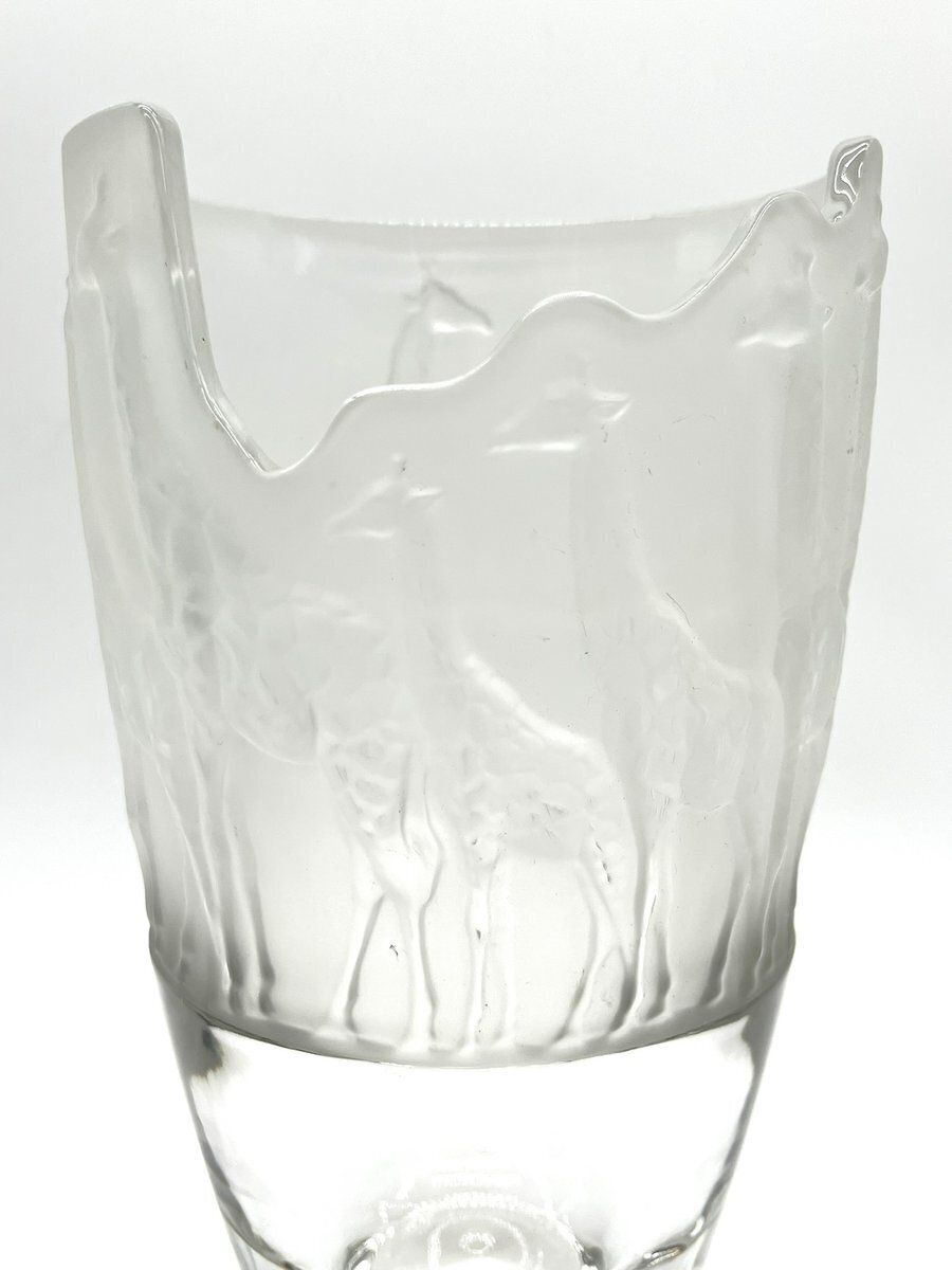 Large Frosted Glass Vase With Giraffes By Nachtmann, 1990s
