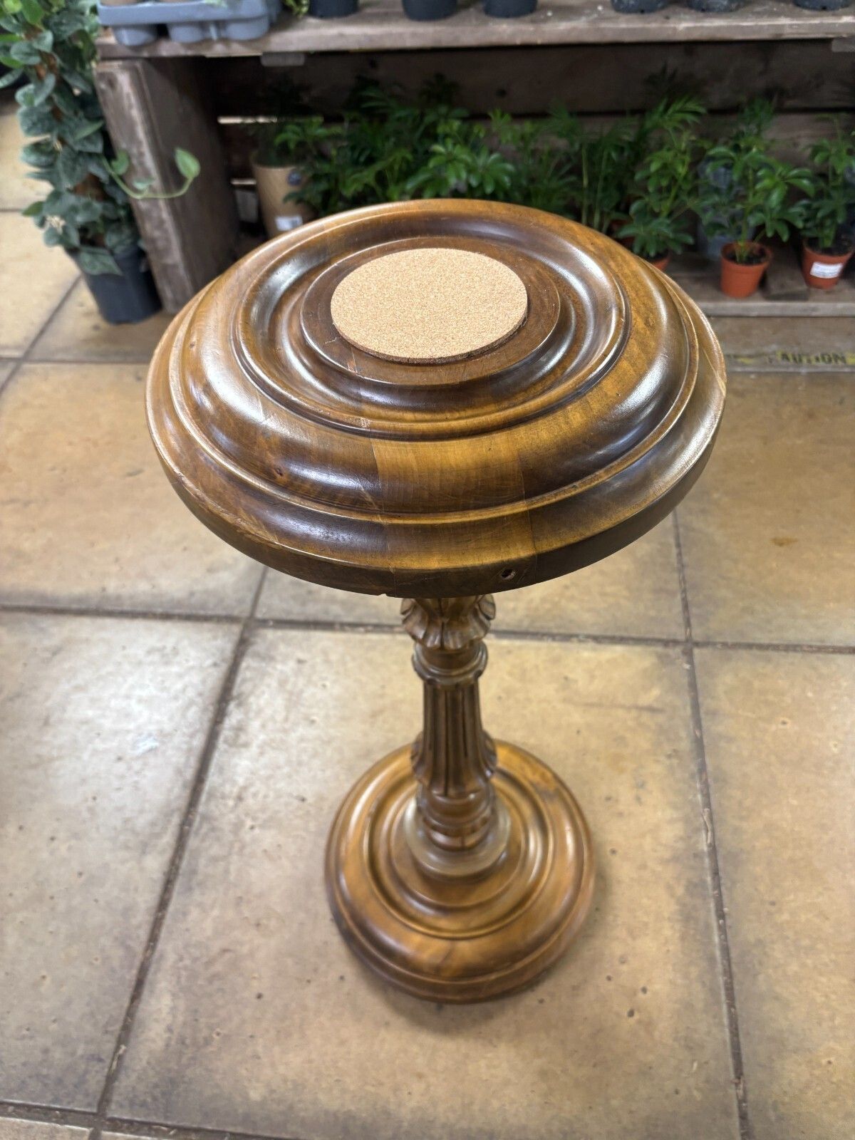 Antique Oak Carved Pedestal Torchiere/ Plant Stand With Cork Centre photo Home Decor