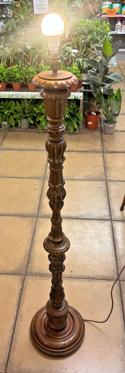 Antique Victorian Walnut Carved Floor Lamp Working Order