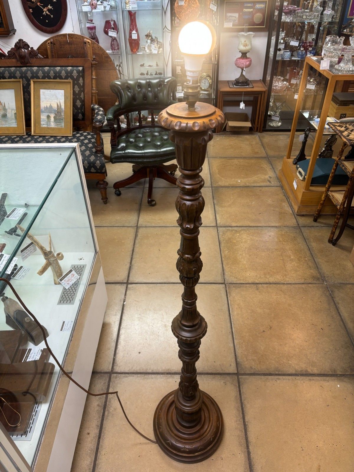 Antique Victorian Walnut Carved Floor Lamp Working Order photo furniture