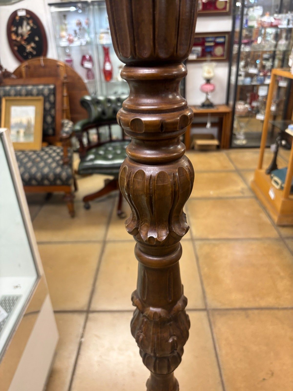 Antique Victorian Walnut Carved Floor Lamp Working Order photo 120.0