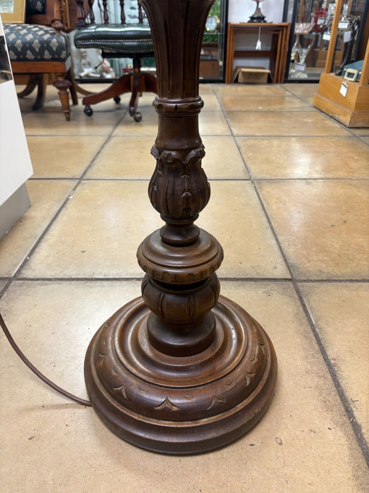 Antique Victorian Walnut Carved Floor Lamp Working Order photo vintage