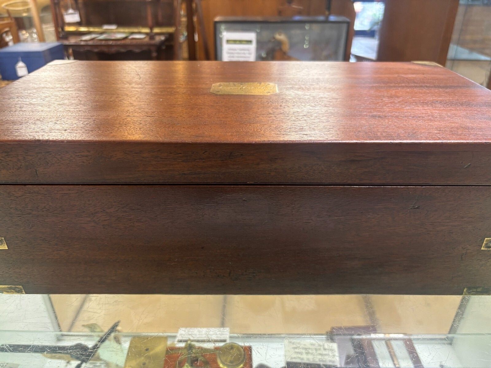 Antique Late 19th Century Mahogany Writing Slope With Drawer & Brass Handles photo for sale
