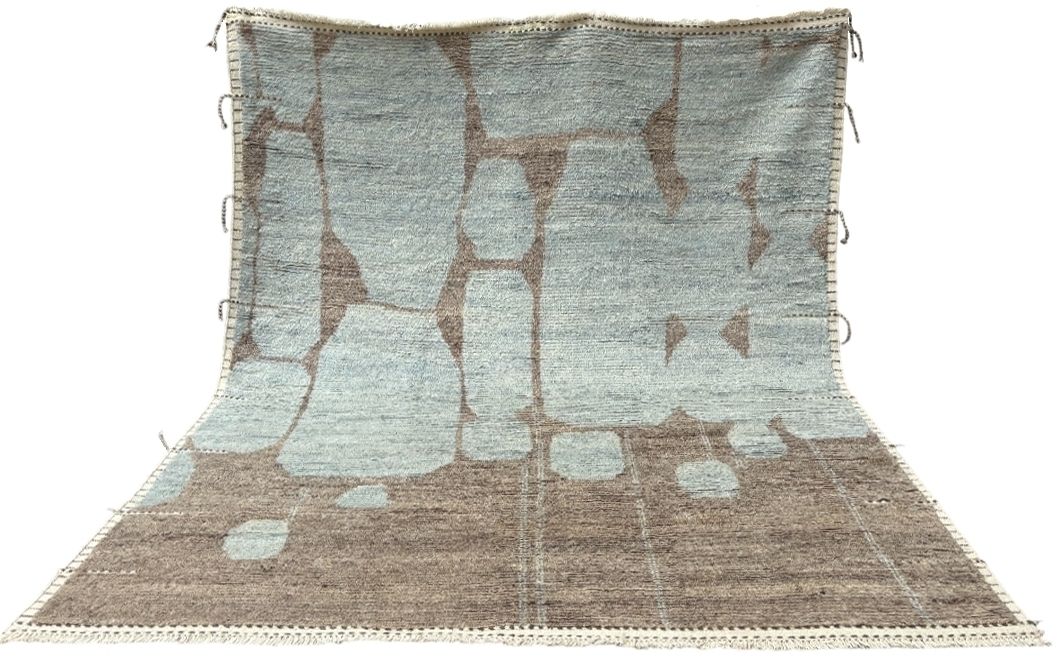245x305 Cm Vintage Hand Knotted Moroccan Design Rug. Blue And Brown. 100% Wool. 8x10 Ft photo for sale