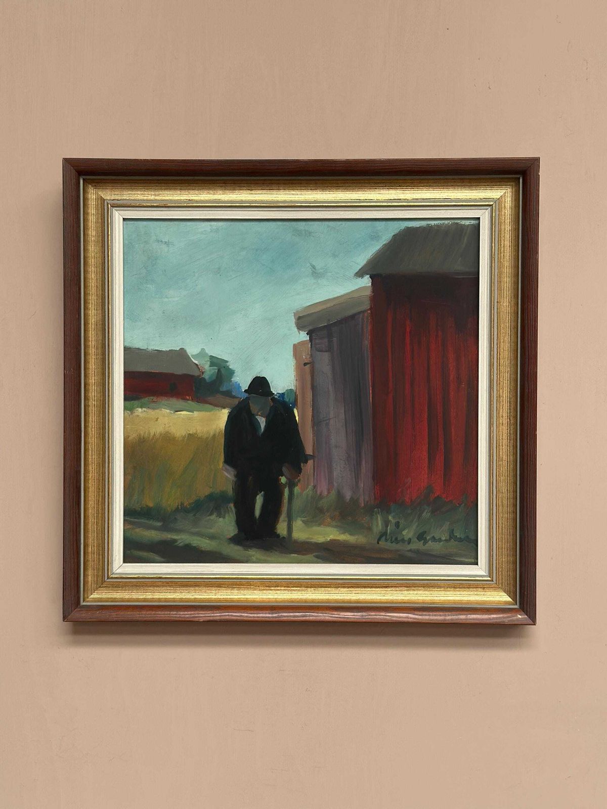 Swedish Mid Century Oil On Panel – "Man Standing" By Svan Grandin, Vintage &  Framed 40 × 38 Cm (15.7" X 15") photo 345.0