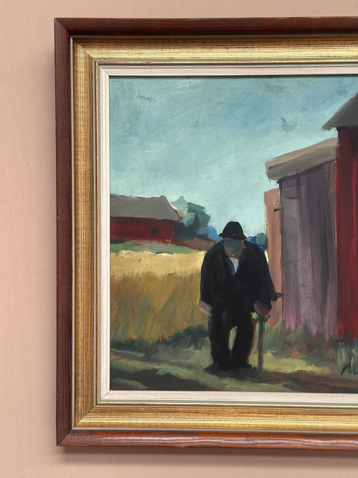 Swedish Mid Century Oil On Panel – "Man Standing" By Svan Grandin, Vintage &  Framed 40 × 38 Cm (15.7" X 15") photo vinterior