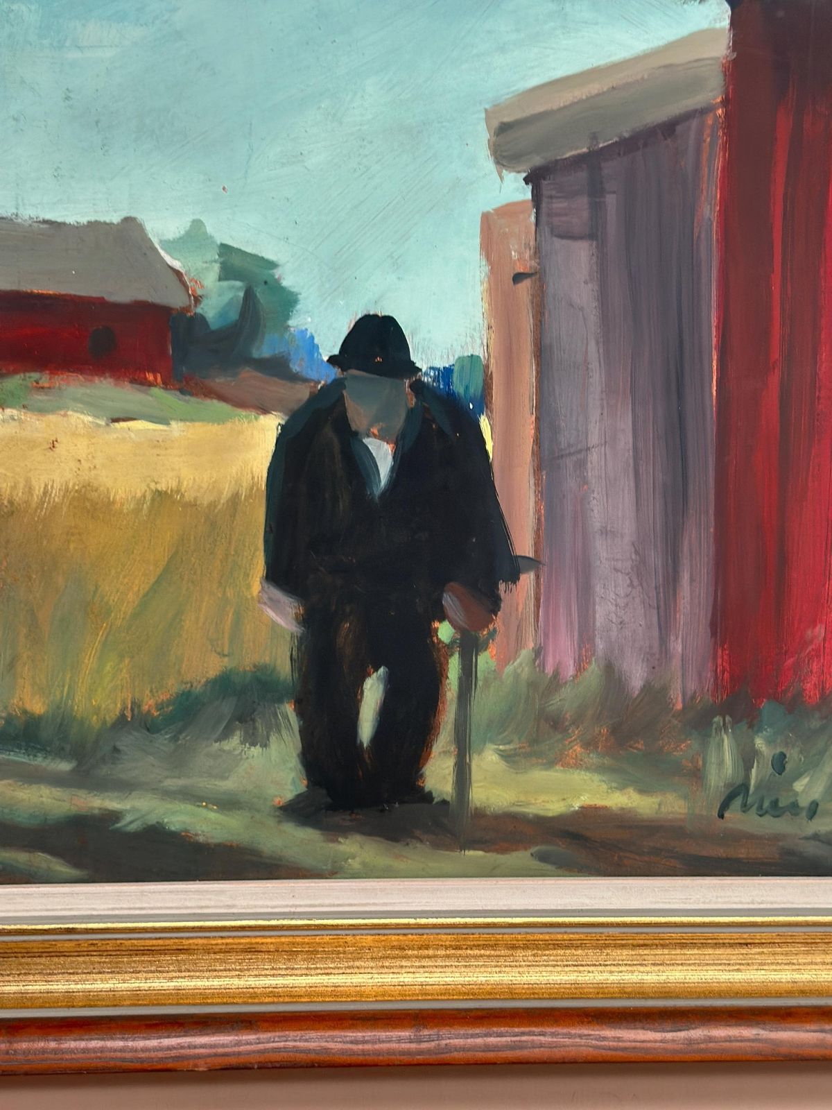 Swedish Mid Century Oil On Panel – "Man Standing" By Svan Grandin, Vintage &  Framed 40 × 38 Cm (15.7" X 15") photo vintage