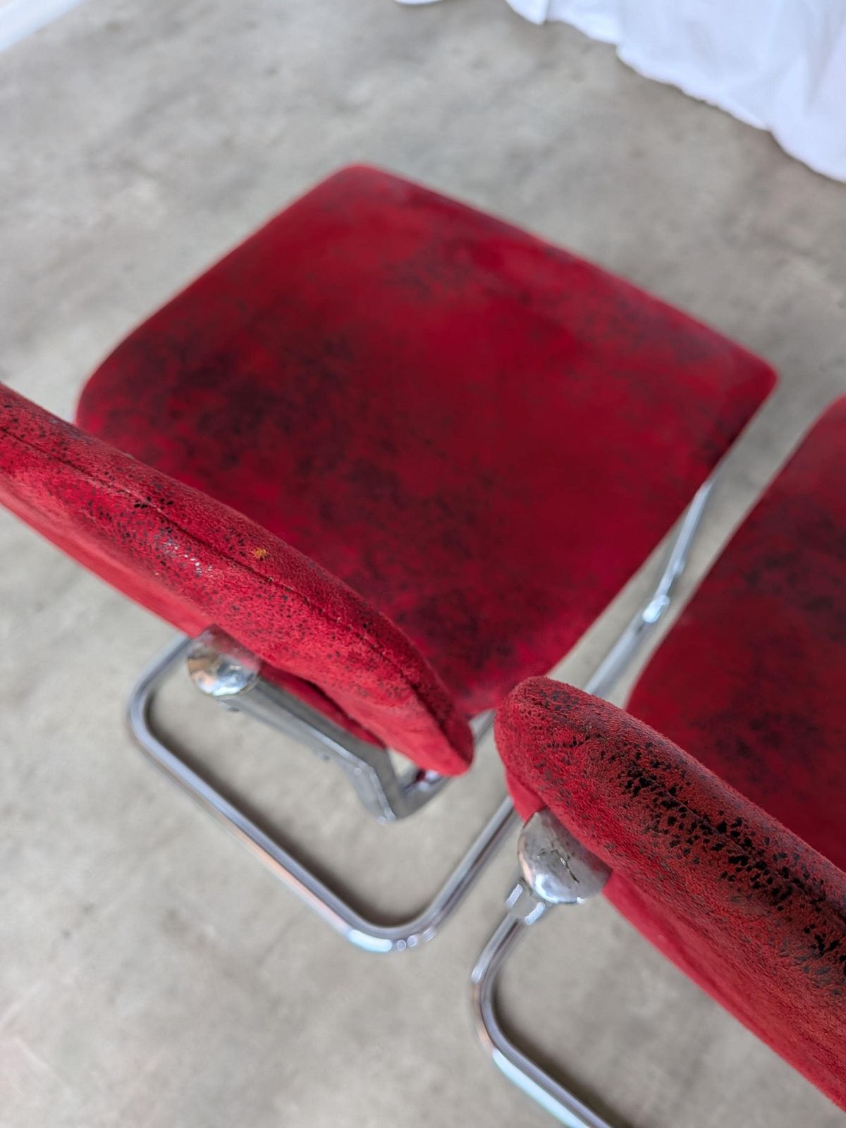 Furniture Set Of 2 Cesca Style Dining Chair: Red Fabric, Tubular Chrome Frame, 1970s photo