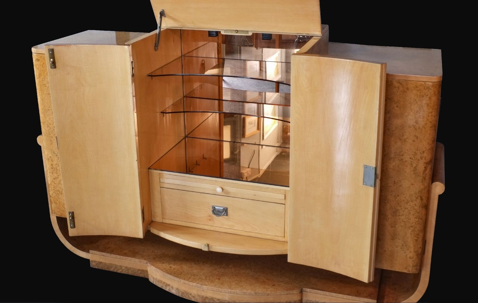Art Deco Walnut Cocktail Cabinet By H & L Epstein 1930's photo 3199.95
