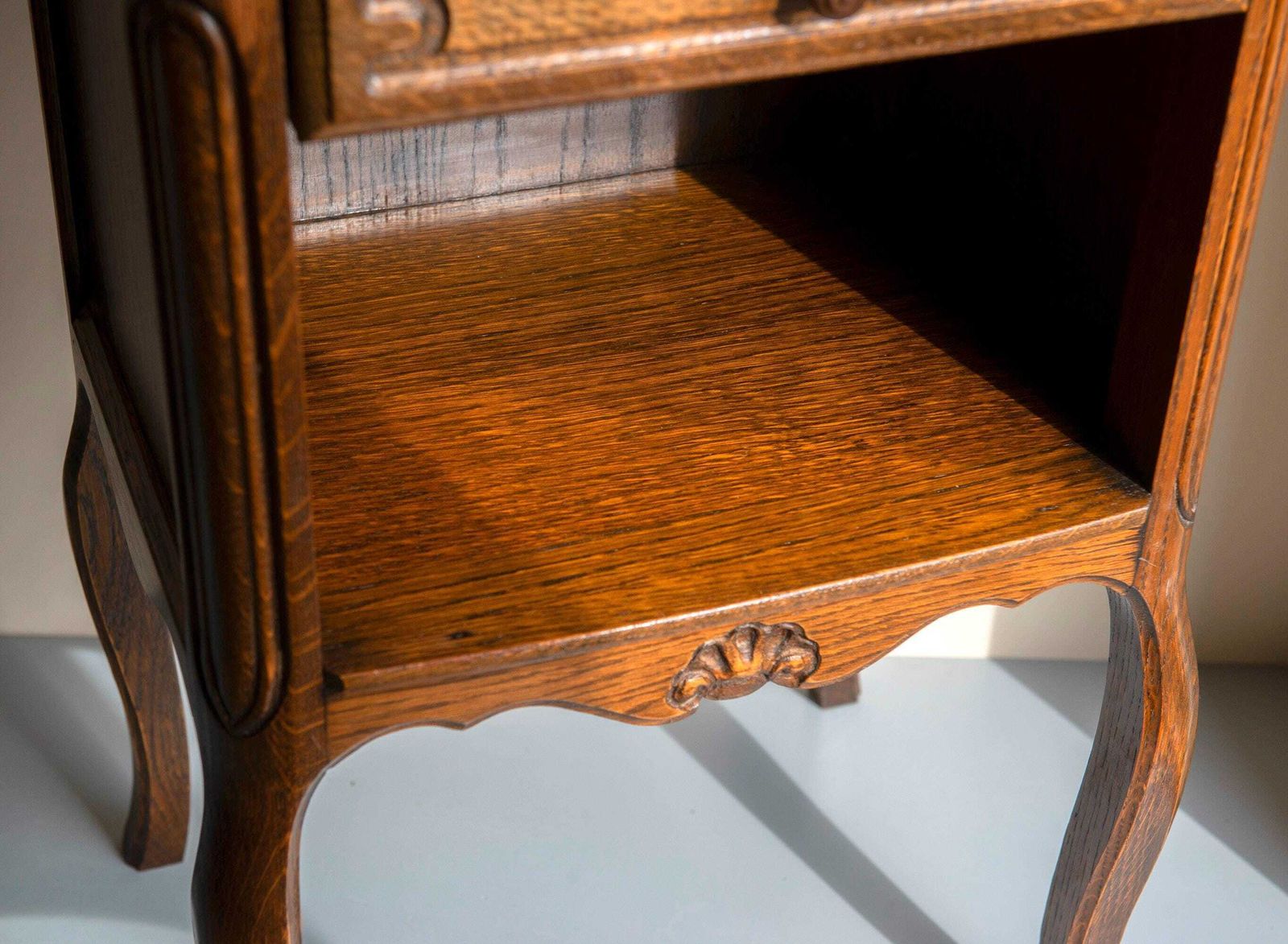 Antique Oak Bedside Table   French Louis XV Style Nightstand With Drawer   Vintage Small Side Cabinet photo vintage