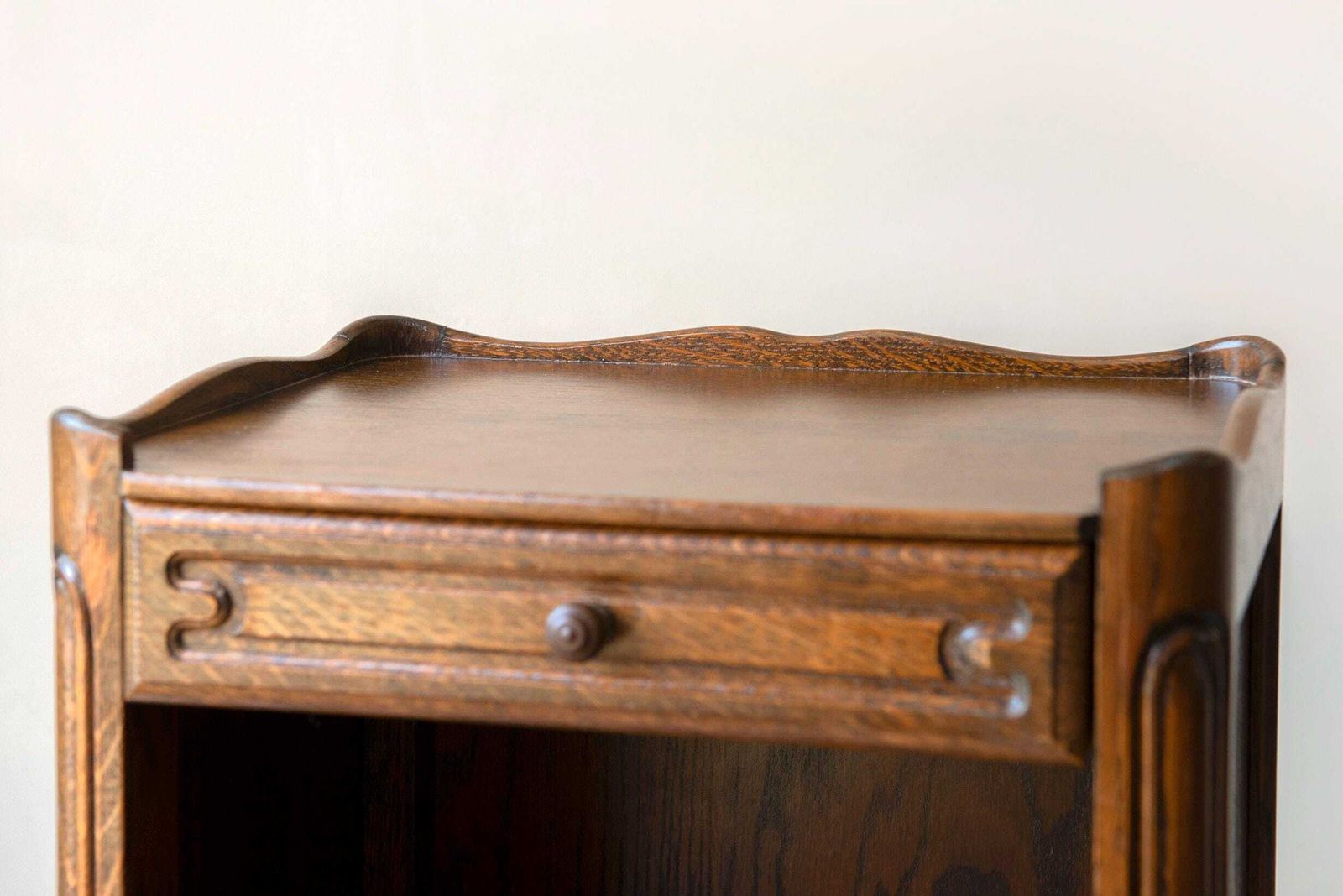Furniture Antique Oak Bedside Table   French Louis XV Style Nightstand With Drawer   Vintage Small Side Cabinet photo
