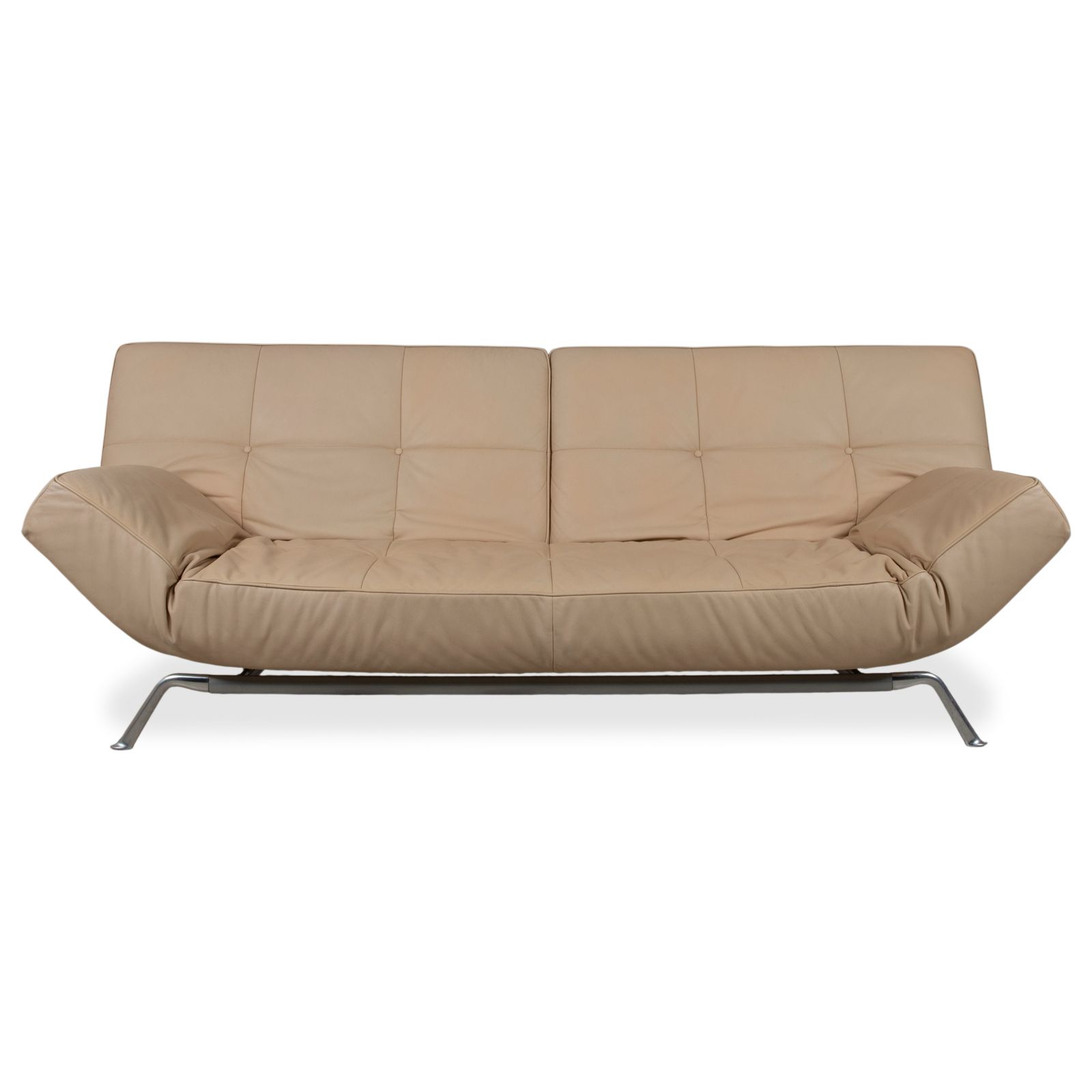 Ligne Roset Smala Leren Driezitsbank Crème Beige Zand Manuele Functie