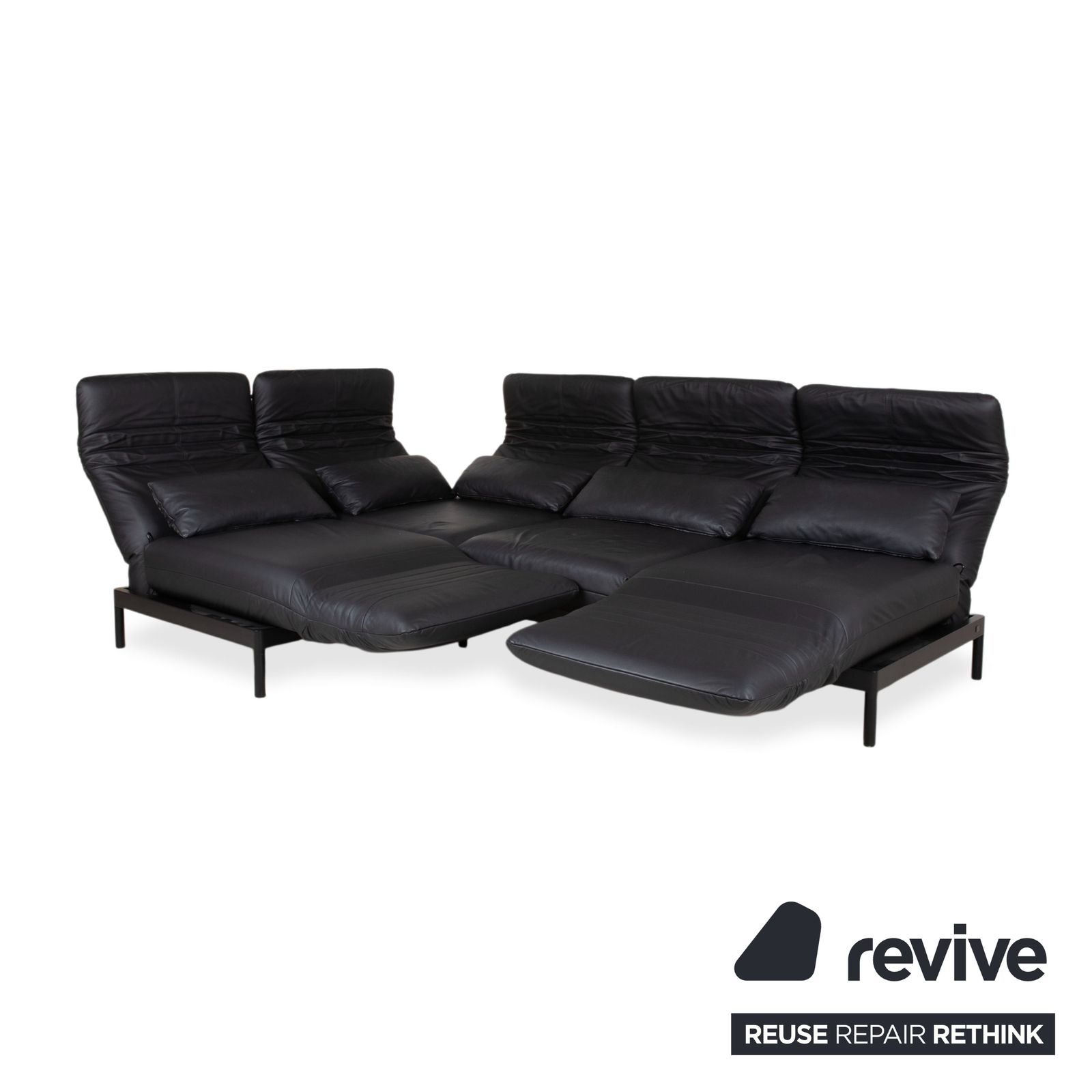Rolf Benz Plura Leather Corner Sofa Black Manual Function photo vinterior