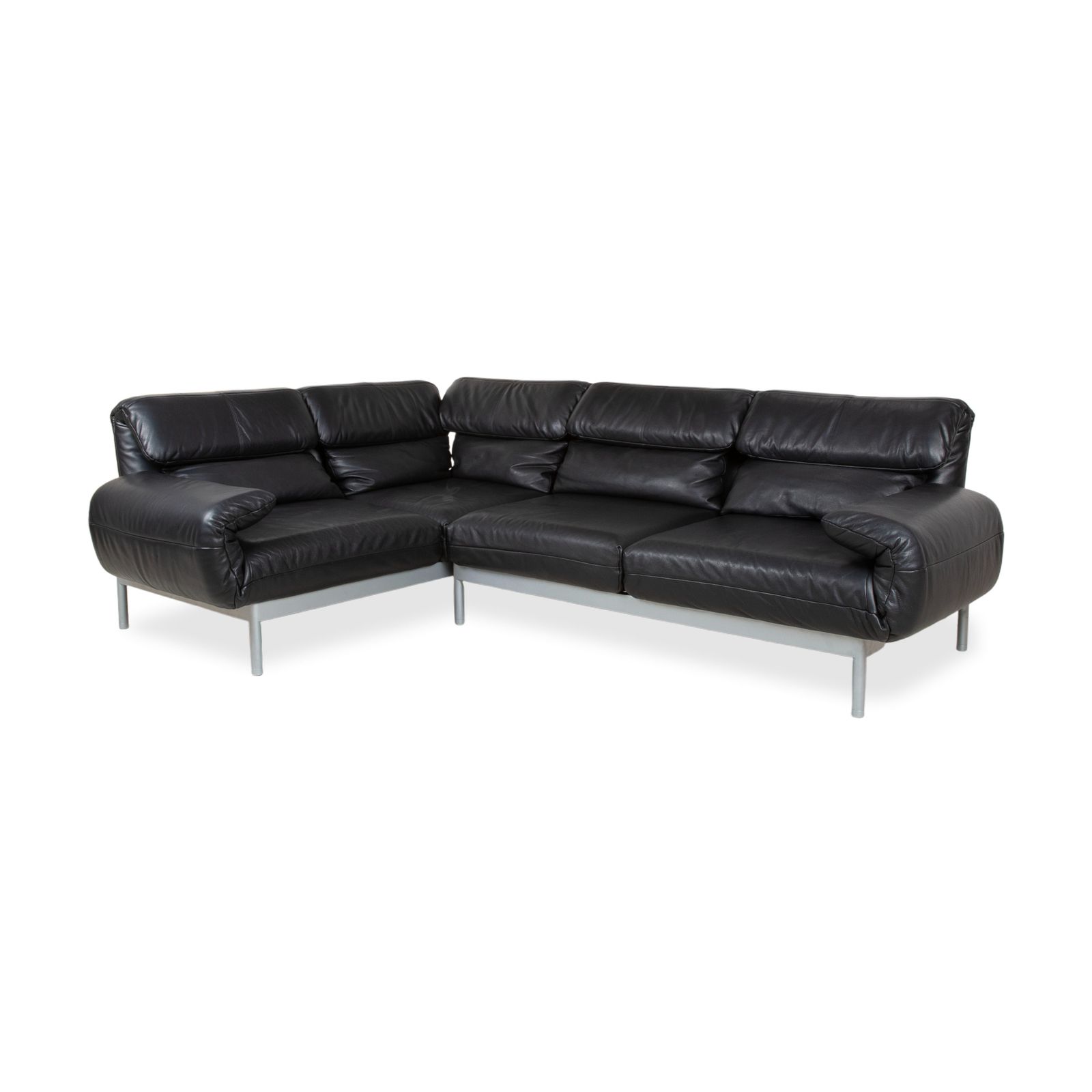 Rolf Benz Plura hoekbank, leer, zwart, manuele functie photo for sale