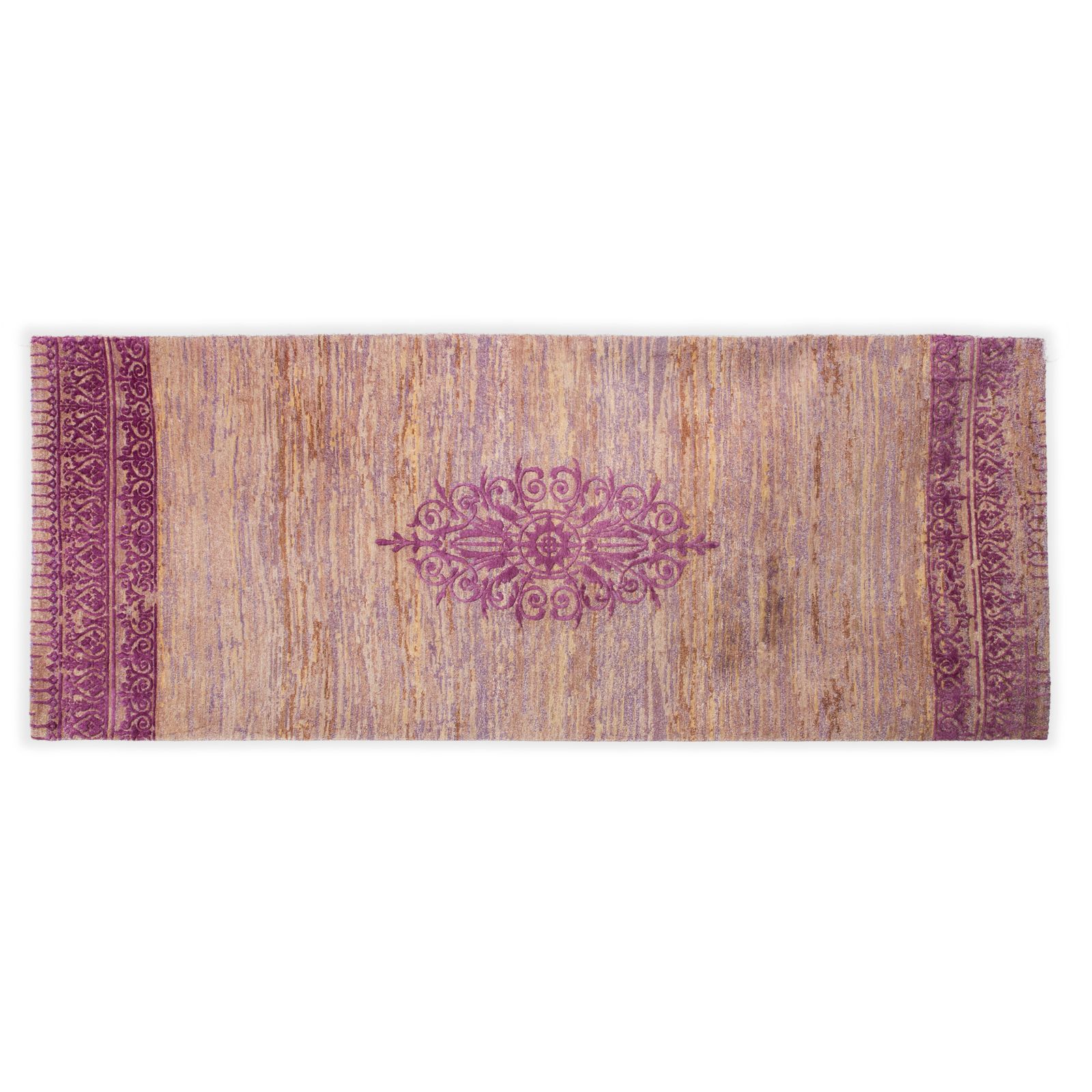 Jan Kath Wool Rug Runner Purple Brown 100 Knot 300 X 118 Cm