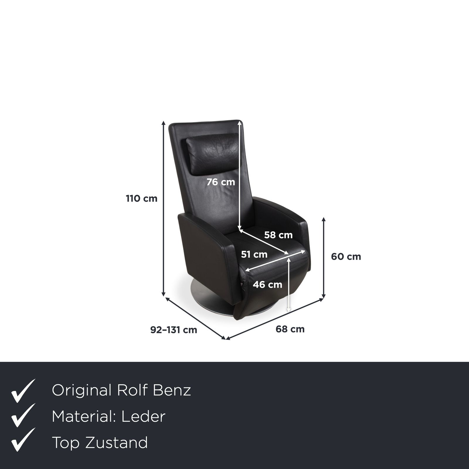 Fauteuil Rolf Benz LSE 5800 en cuir gris foncé, fonction relax photo furniture