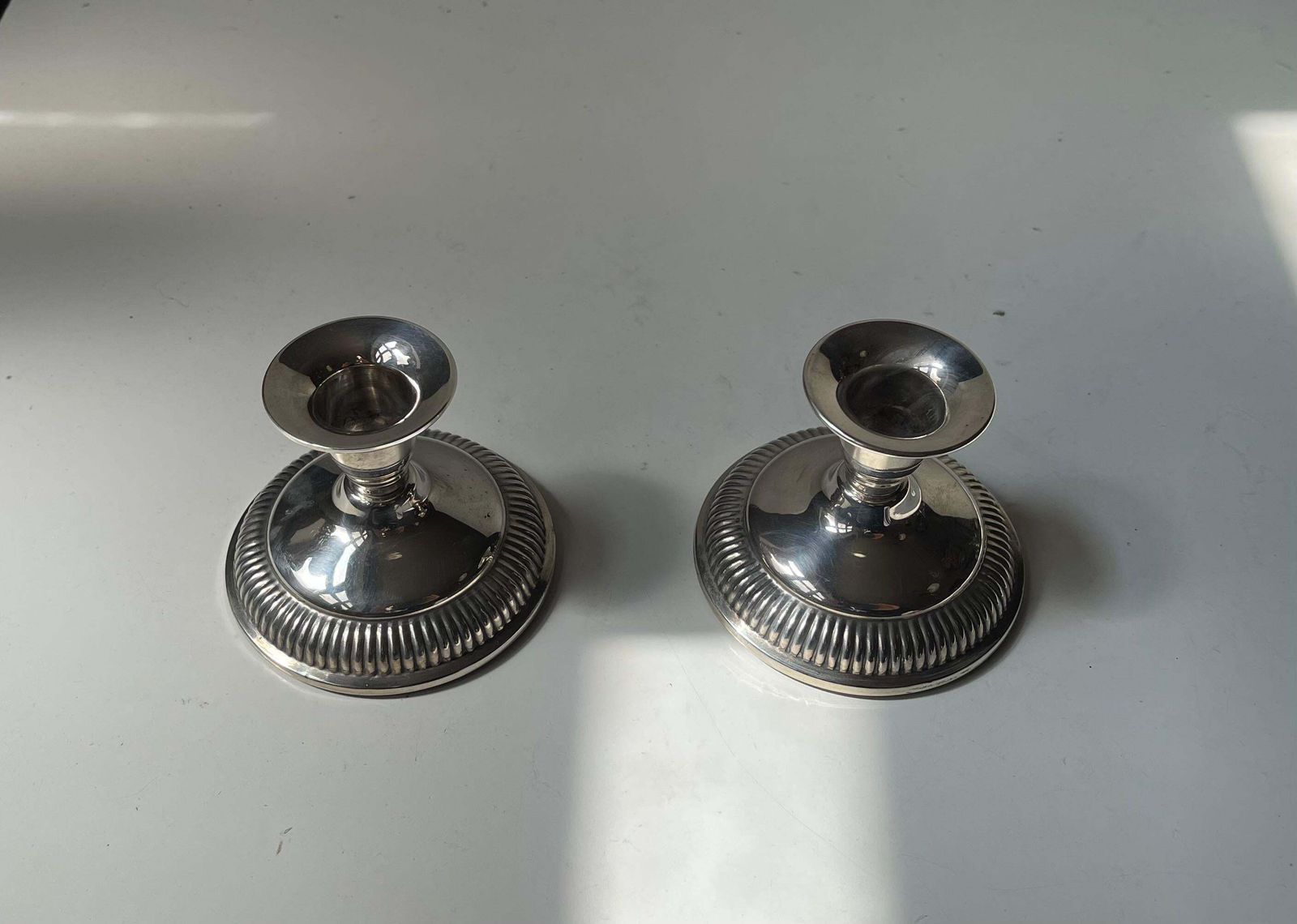 Danish Art Deco   A Pair Of Low Silver Candleholders, Dg 830 Sterling photo for sale