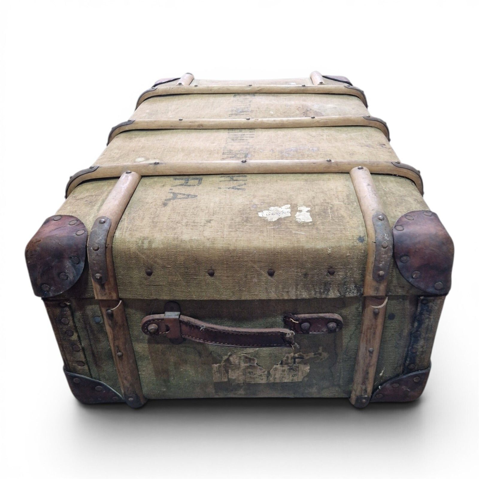 photo furniture Antique Military Canvas Covered Steamer Trunk Campaign Chest Ra Rm Travel Case