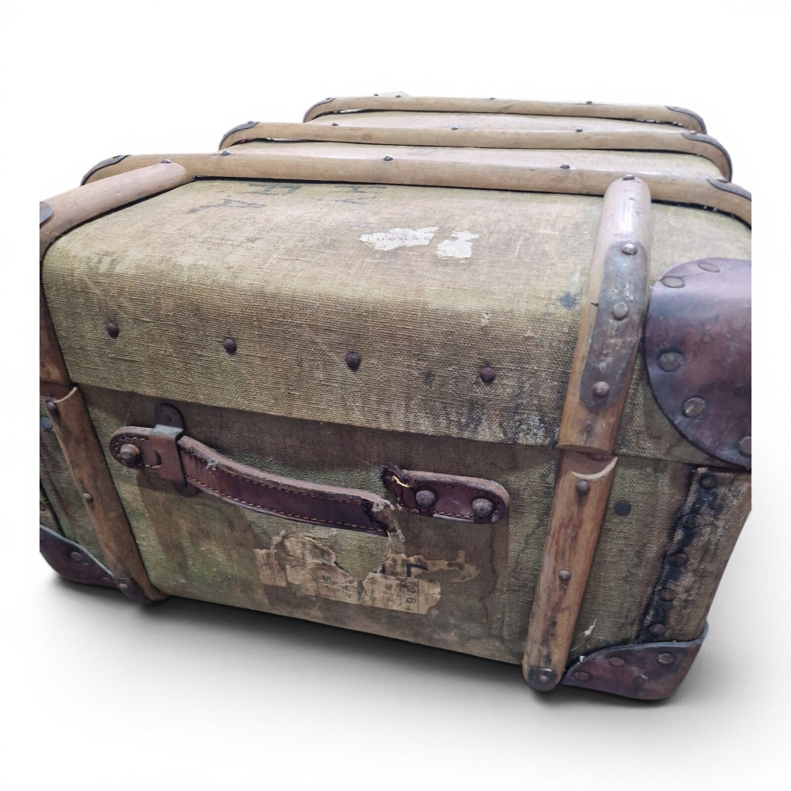 photo for sale Antique Military Canvas Covered Steamer Trunk Campaign Chest Ra Rm Travel Case