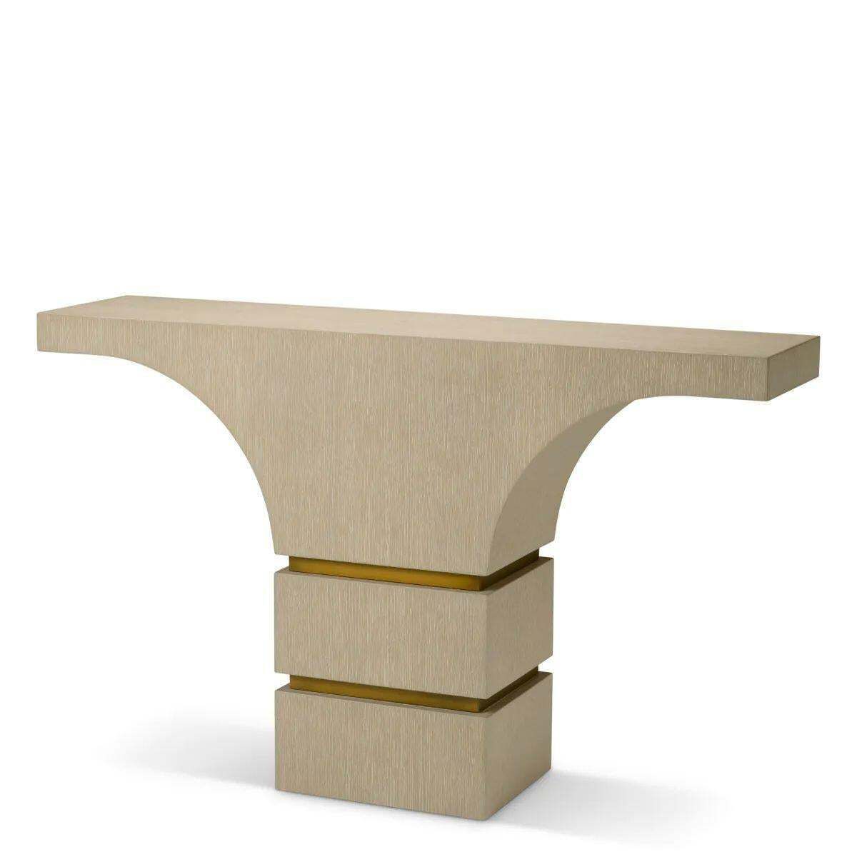 photo for sale Console Table In Washed Oak Veneer And Brushed Brass