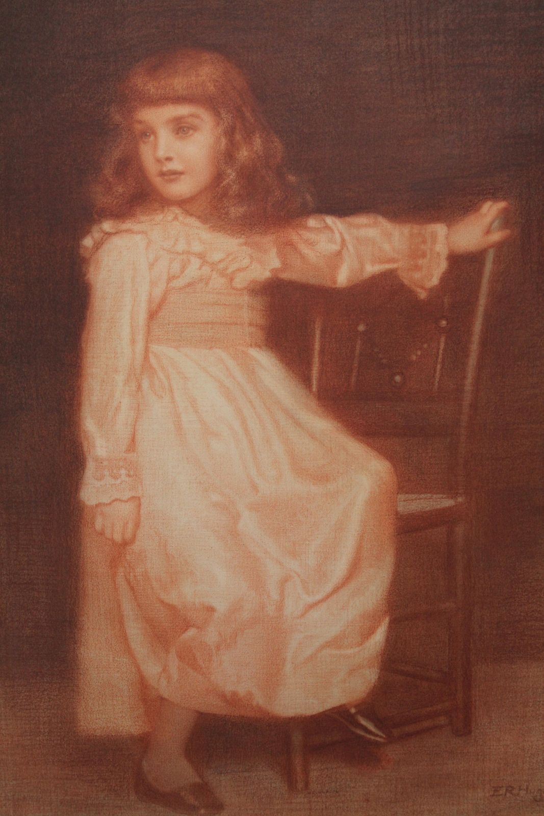 Edward Robert Hughes Portrait Of Elaine Blunt   British 19th Century Art Pre Raphaelite Chalk Drawing 1896 photo for sale
