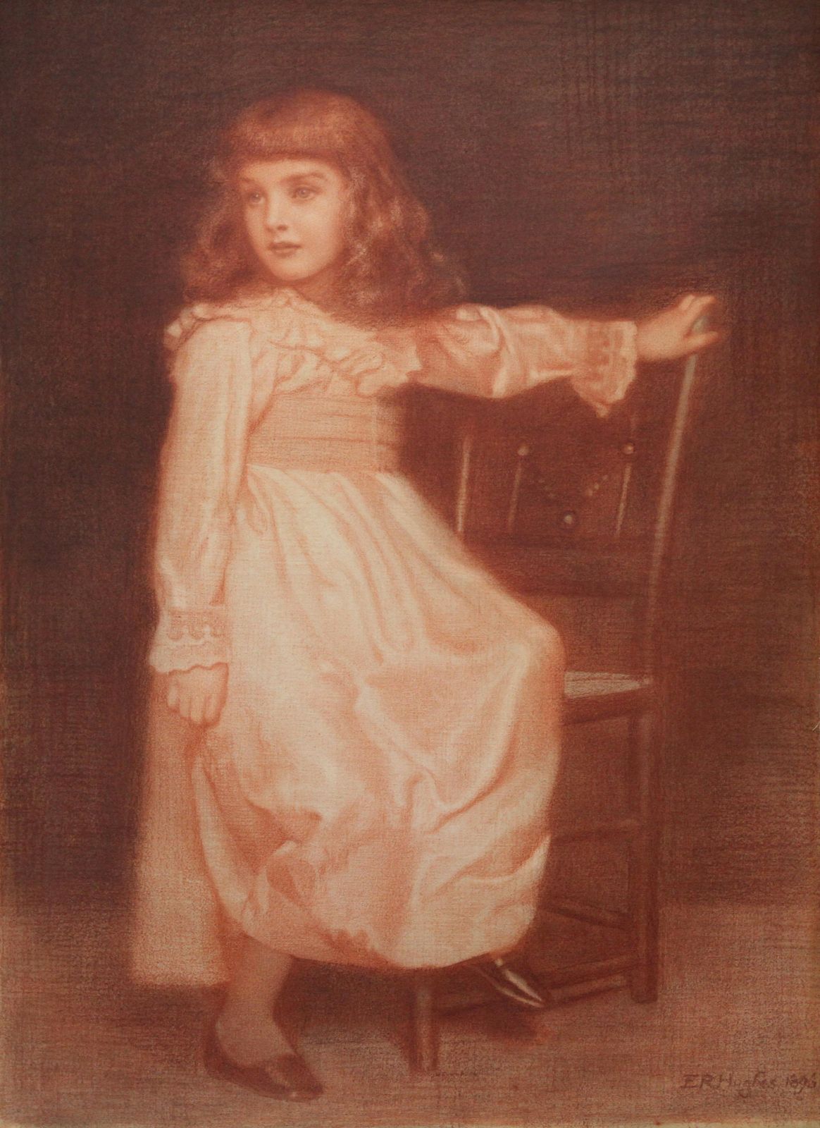 Edward Robert Hughes Portrait Of Elaine Blunt   British 19th Century Art Pre Raphaelite Chalk Drawing 1896 photo buy