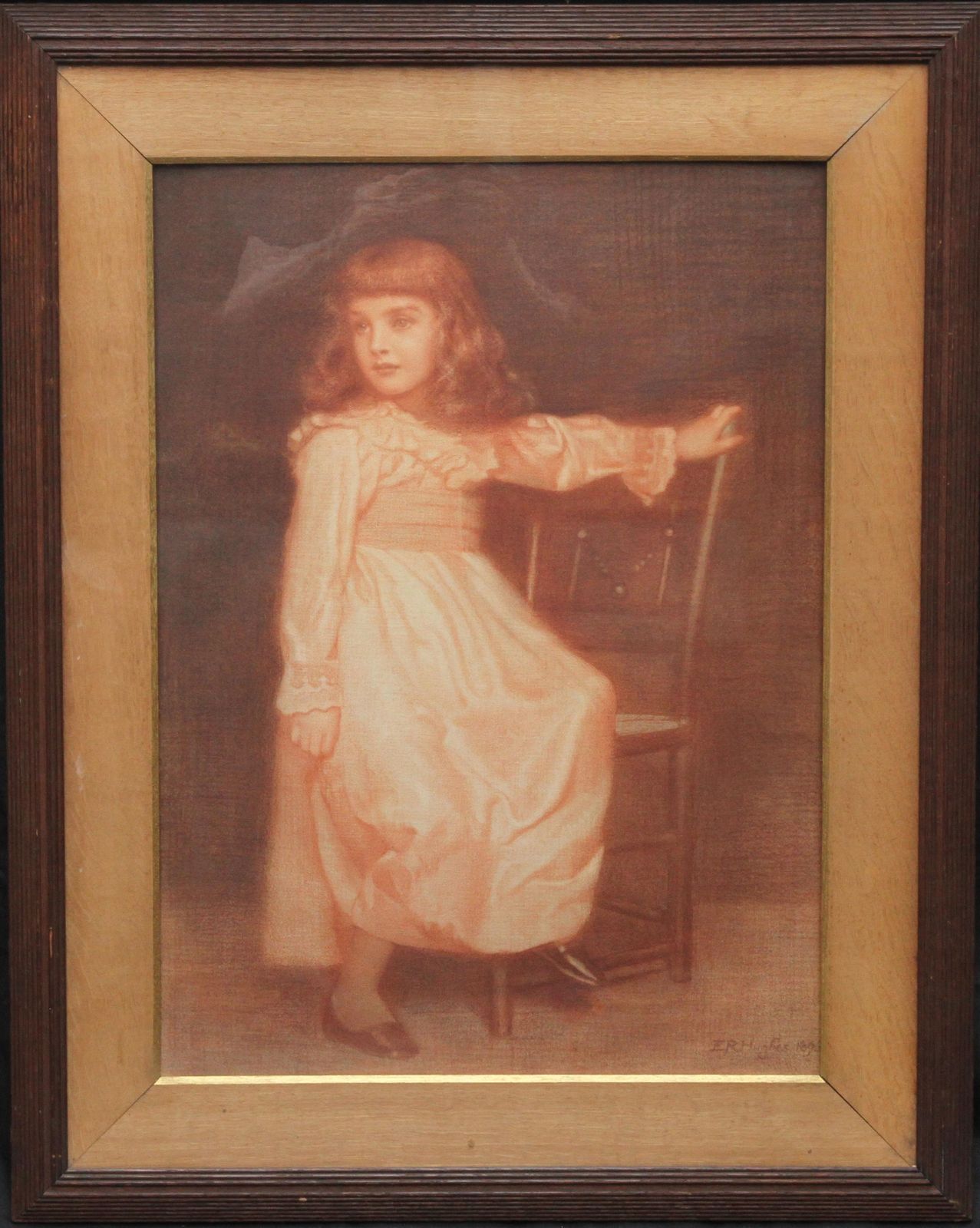 Edward Robert Hughes Portrait Of Elaine Blunt   British 19th Century Art Pre Raphaelite Chalk Drawing 1896 photo vintage