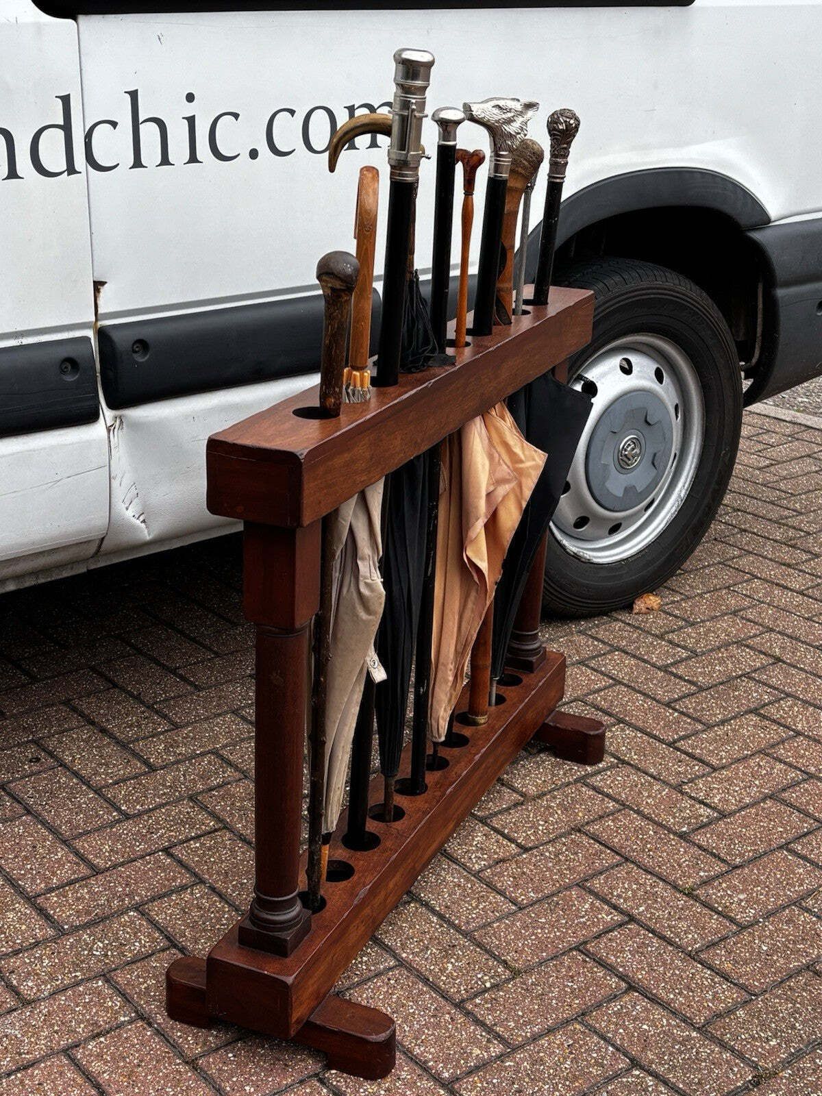 Mahogany Walking Stick Stand. Holds 10. photo vinterior