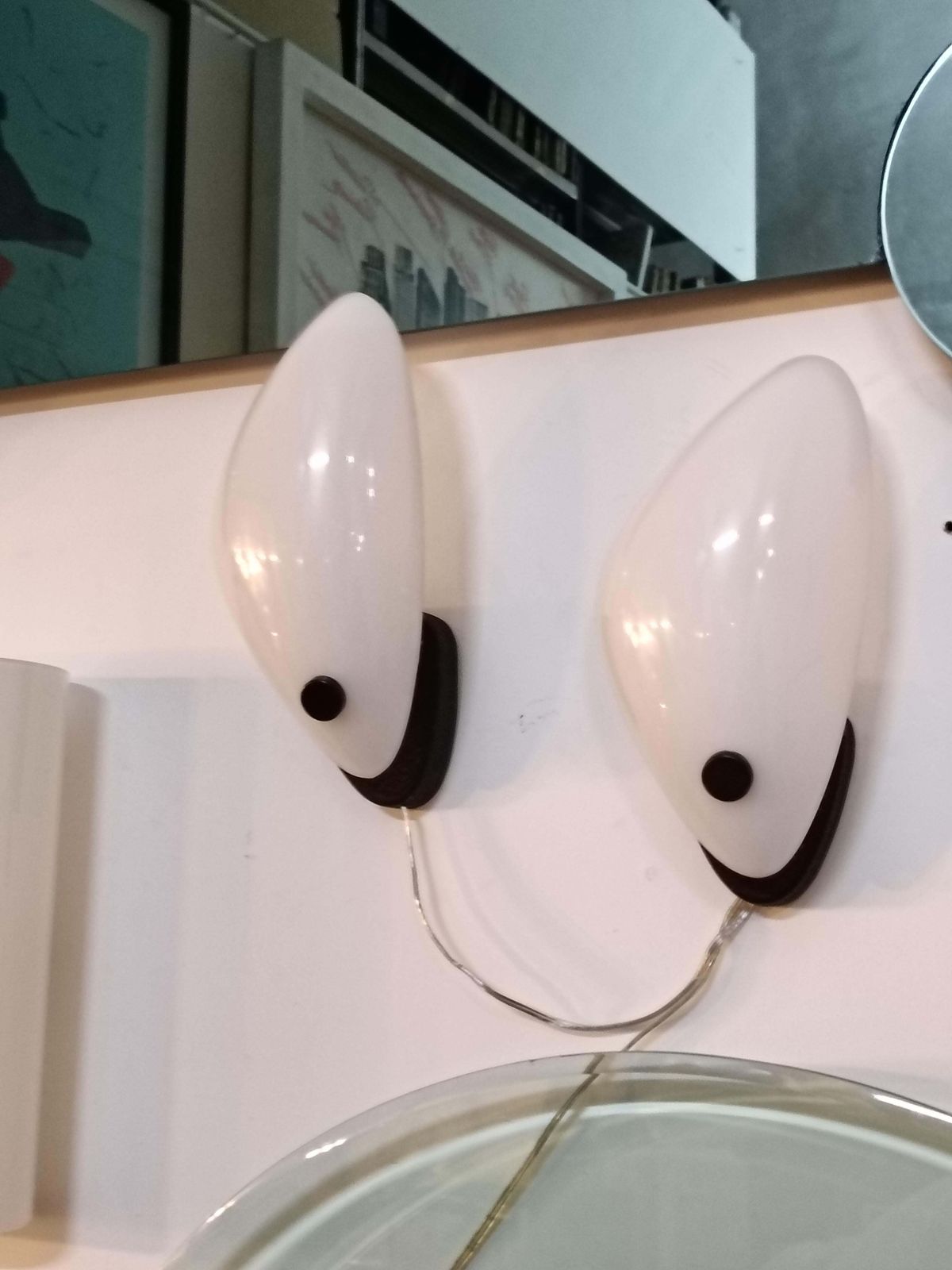 Pair Of White And Black Space Age Wall Lamps, Italy 1970s photo for sale