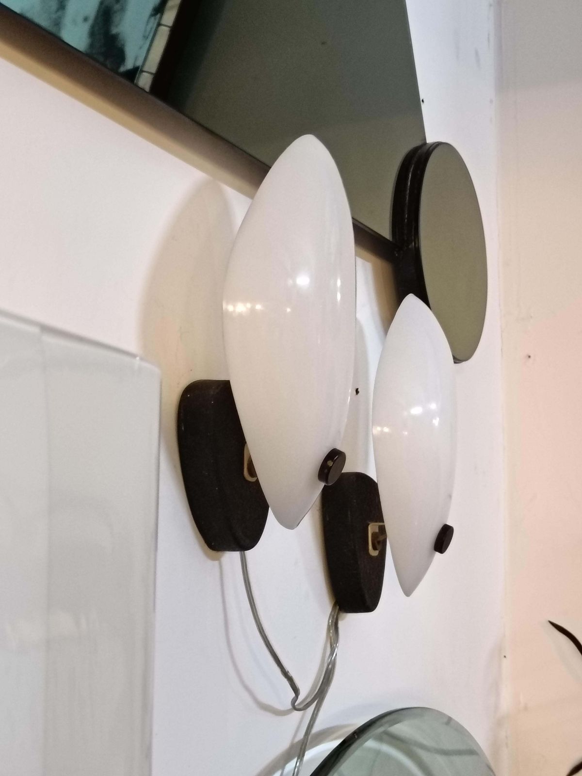 Pair Of White And Black Space Age Wall Lamps, Italy 1970s photo Lighting