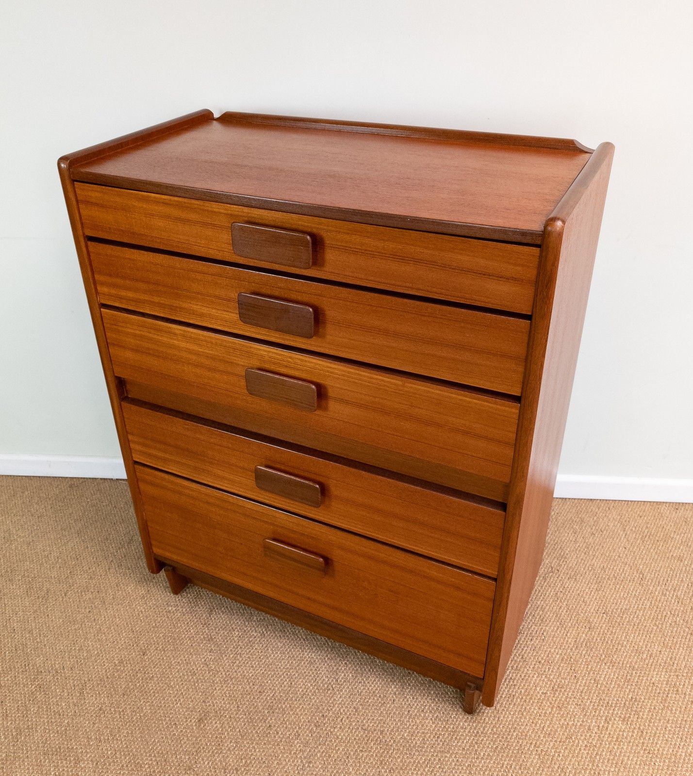 Refinished Vintage Mid Century Teak White Newton Tall Boy Chest Of Drawers 102cm photo Furniture