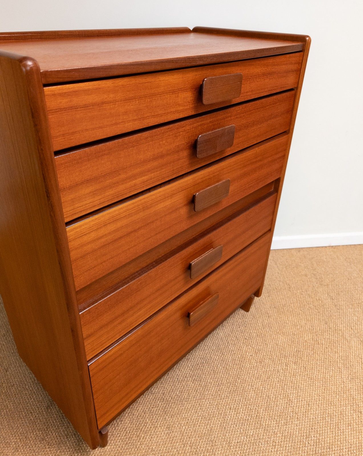 Refinished Vintage Mid Century Teak White Newton Tall Boy Chest Of Drawers 102cm photo vintage