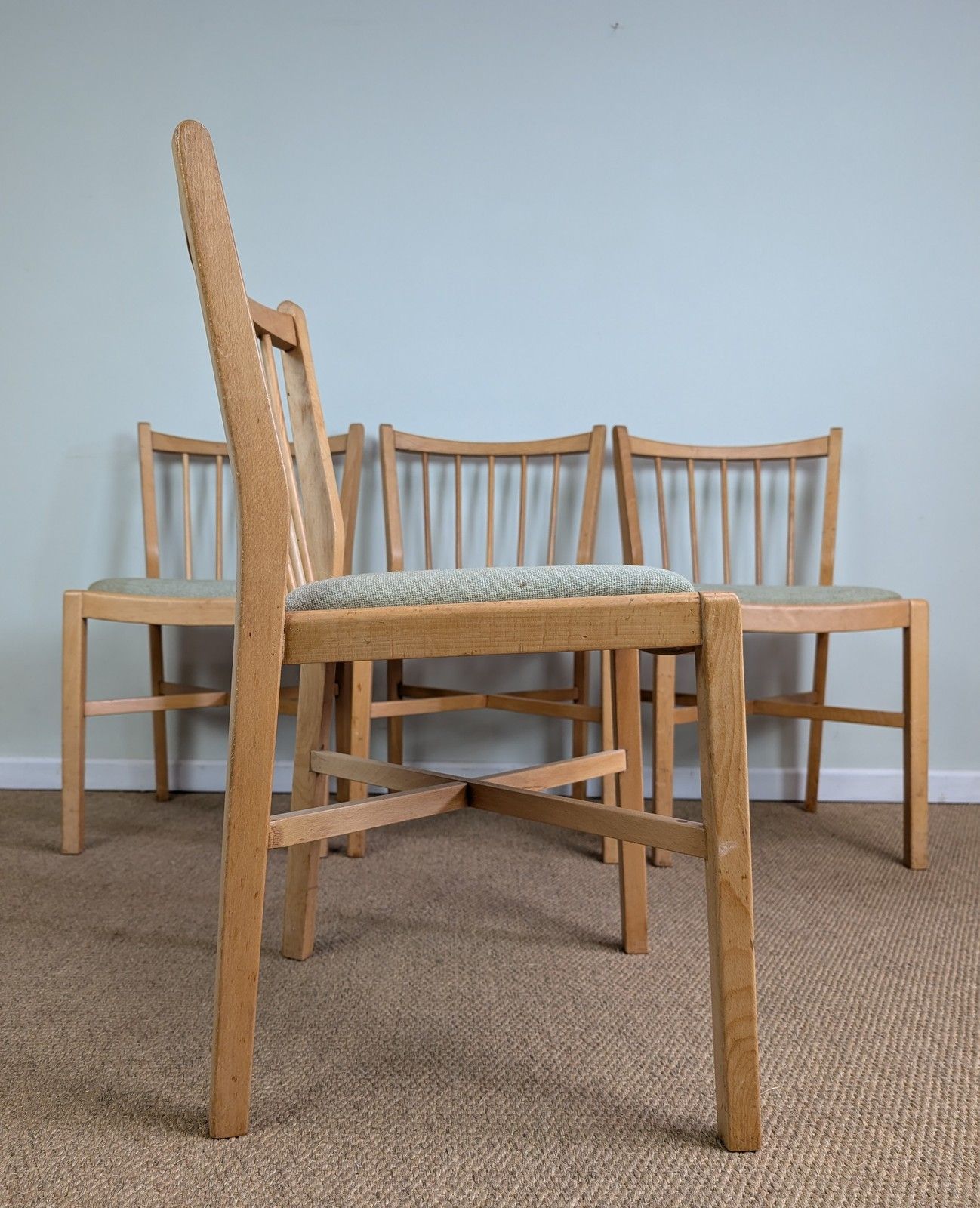photo furniture Set Of 4 1950's Beech Framed Kitchen Chairs With Upholstered Seats