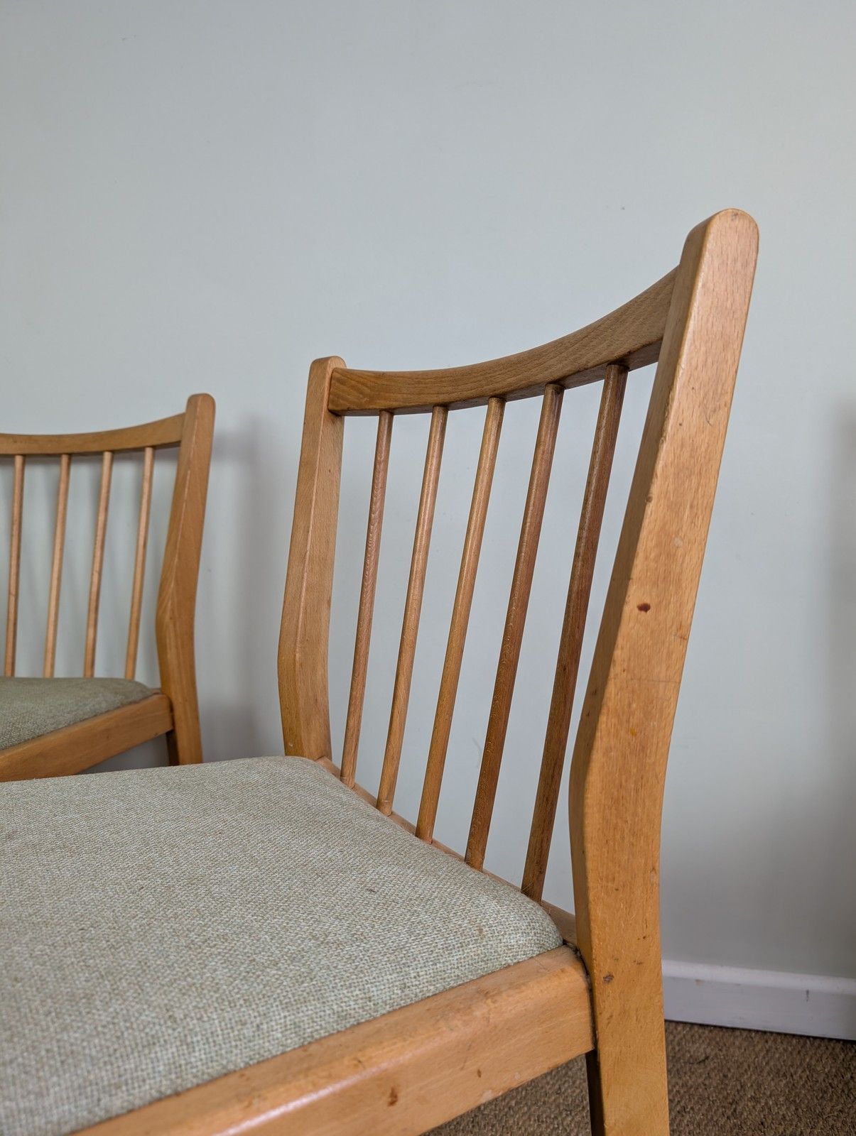 photo buy Set Of 4 1950's Beech Framed Kitchen Chairs With Upholstered Seats