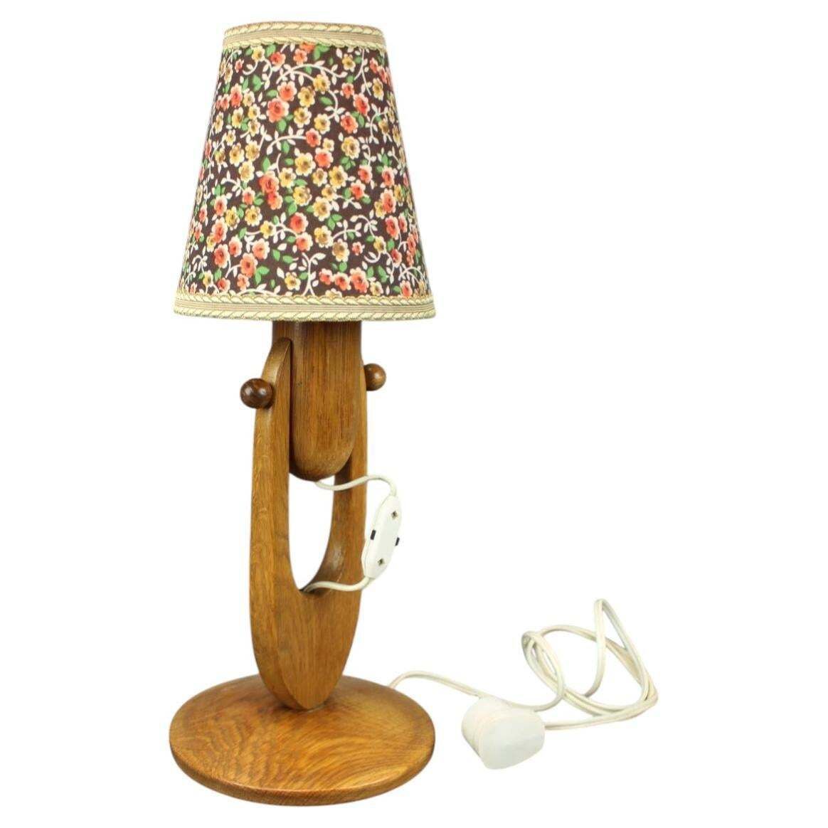 Mid-Century verstelbare houten tafellamp met bloemenkapje, Tsjecho-Slowakije, 1970